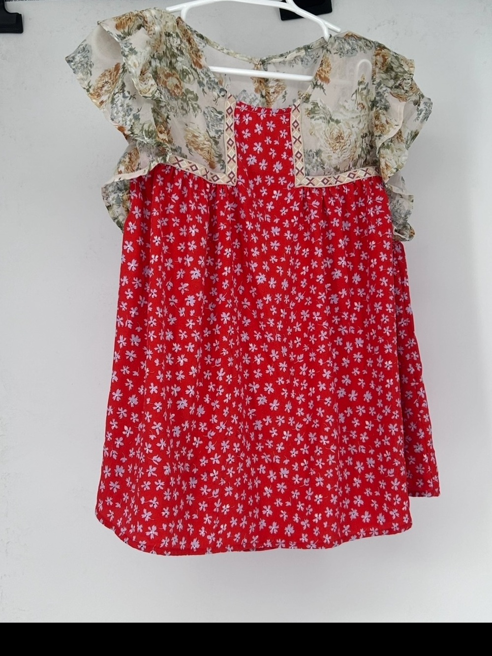 Entro Floral Patchwork Ruffle Blouse Size Medium Boho Contemporary